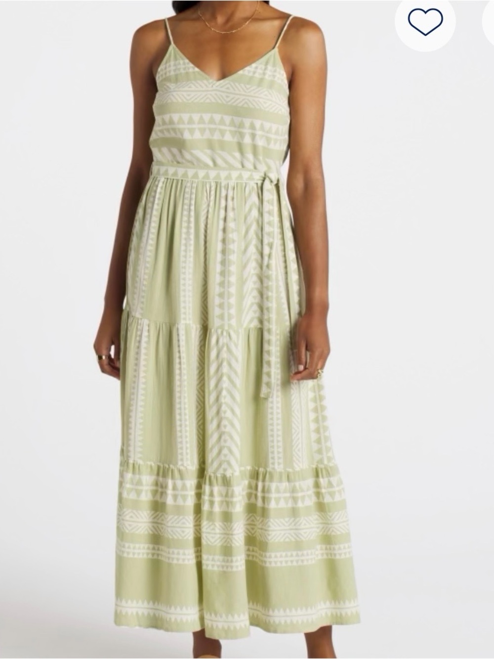 Vero Moda 💯 Cotton Light Green & White Printed Spaghetti-Strap Maxi Dress